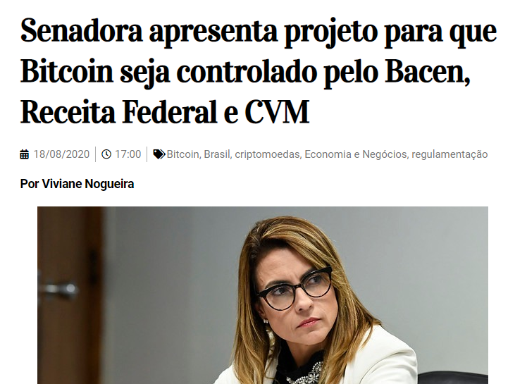 Senadora apresenta projeto para que Bitcoin seja controlado pelo Bacen