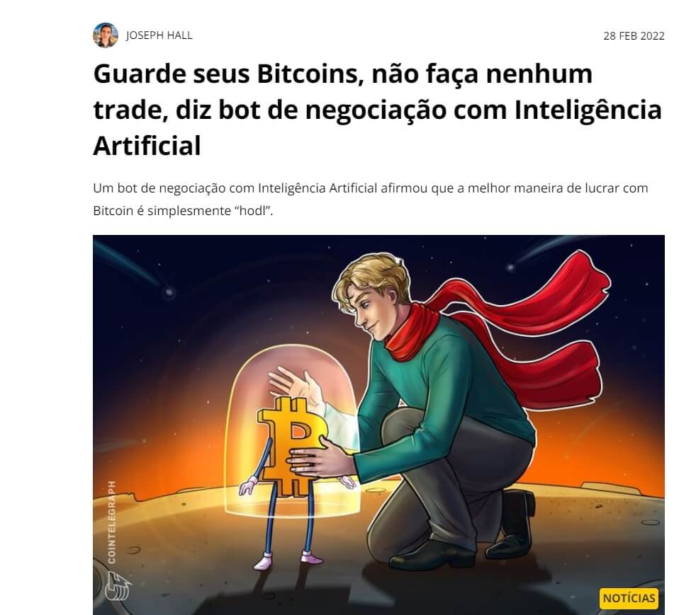 Notícia do experimento que fizeram com inteligência artificial e Bitcoin