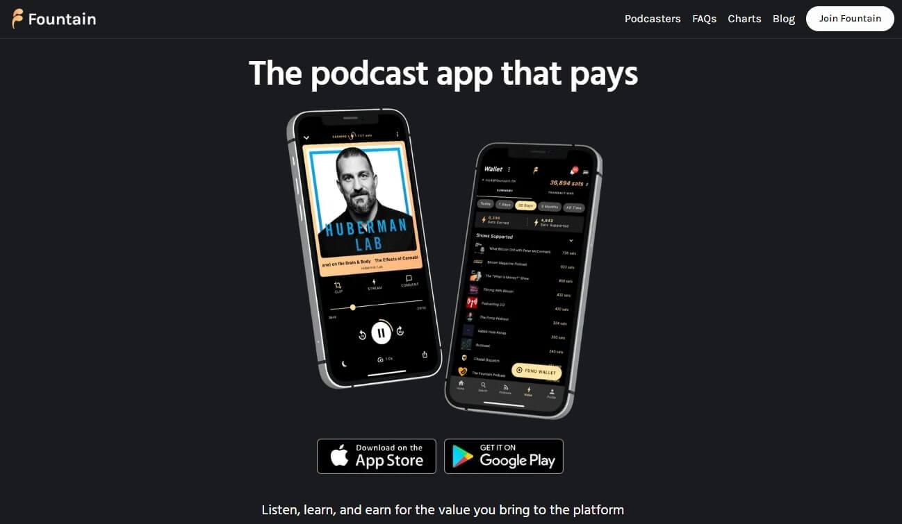 Aplicativo de podcasts Fountain