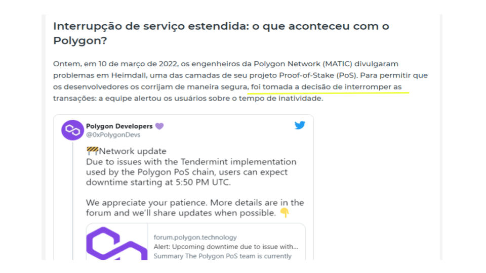 Interrupção do serviço da Polygon