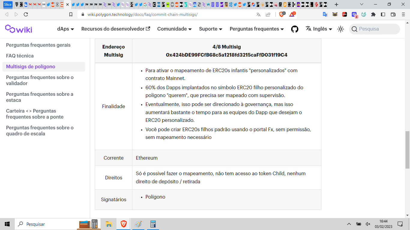 Endereços multisig para cada tipo de contrato