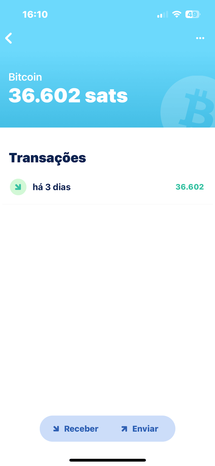 Tela de transações da Blue Wallet