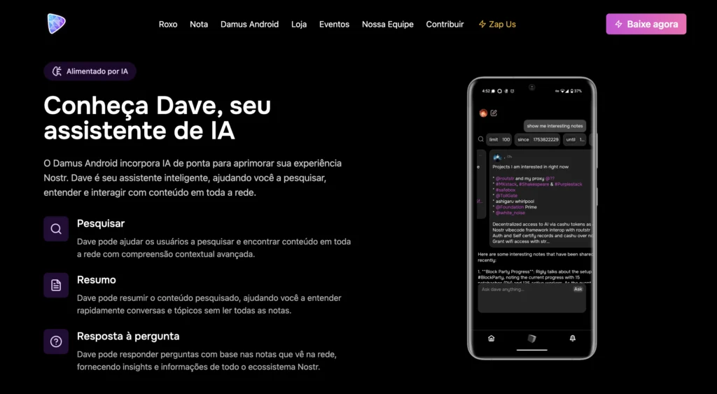 Dave assistente de IA do Damus app do Nostr