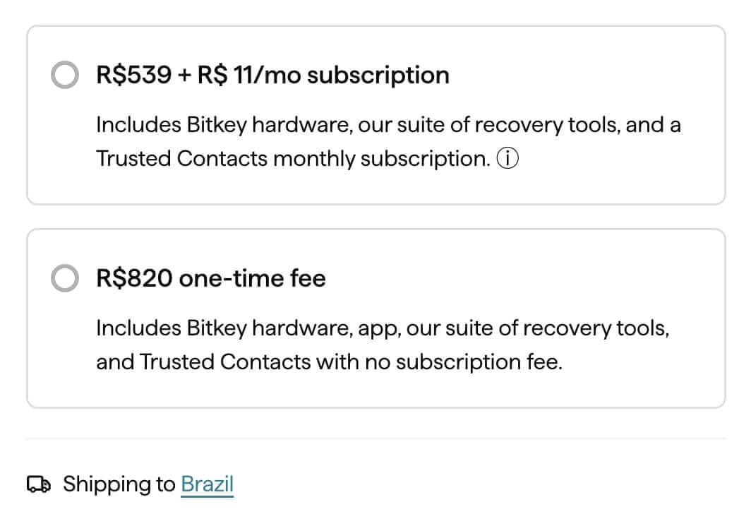 Preços da BitKey no Brasil