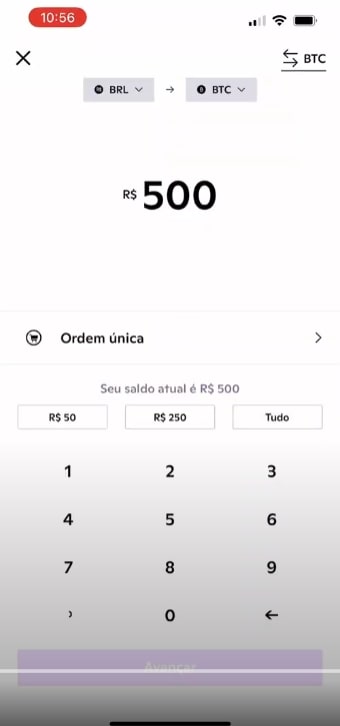 Comprando 500 reais de Bitcoin na Bipa