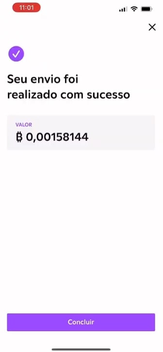 Tela de confirmação do envio com sucesso