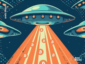 Uma nave alienígena coletando todos os Bitcoins