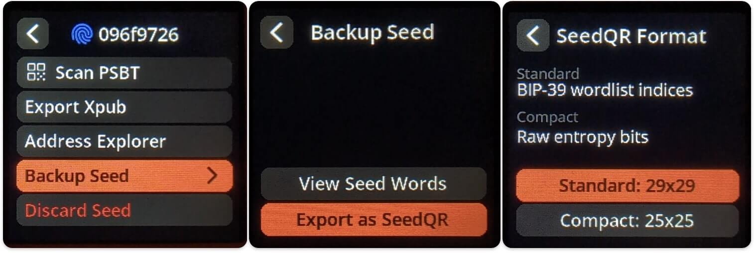 Criando backup da Seed e exportando ela como SeedQR