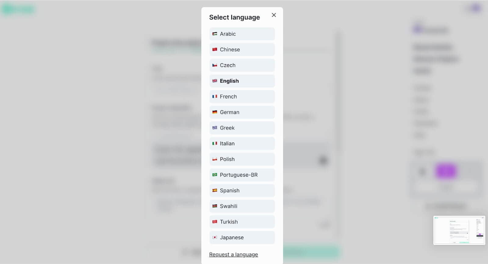 Idiomas disponíveis na plataforma