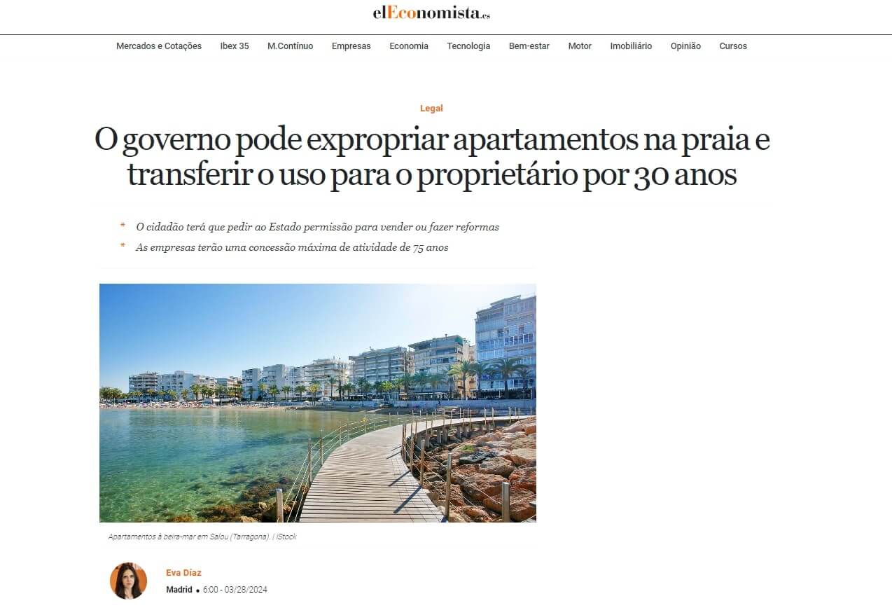 Notícia no qual o governo pode expropriar apartamentos na praia