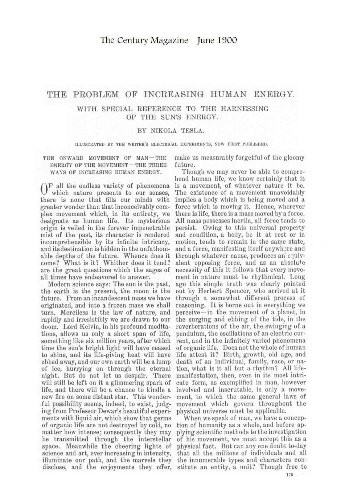 Artigo da revista Century (O Problema do Aumento da Energia Humana)