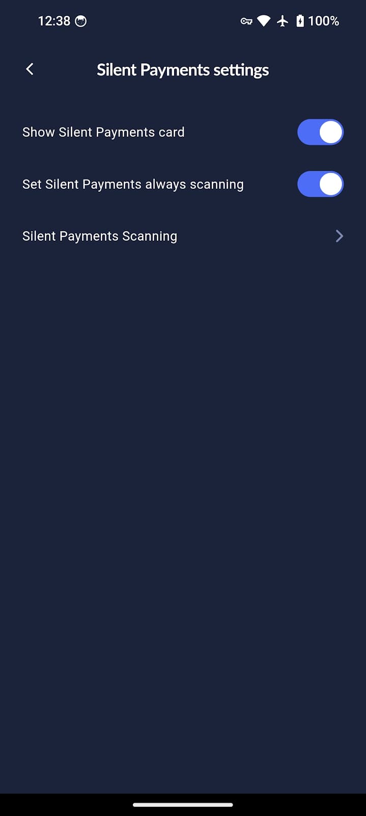 Configurações dos Silent Payments (Pagamentos Silenciosos)