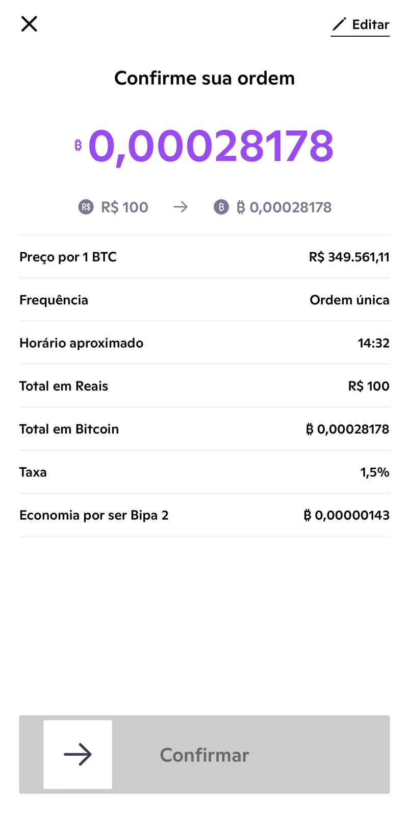 Detalhes da ordem de compra