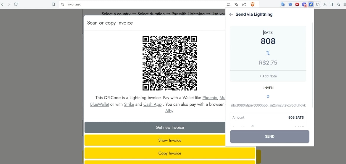 Resumo do invoice Lightning