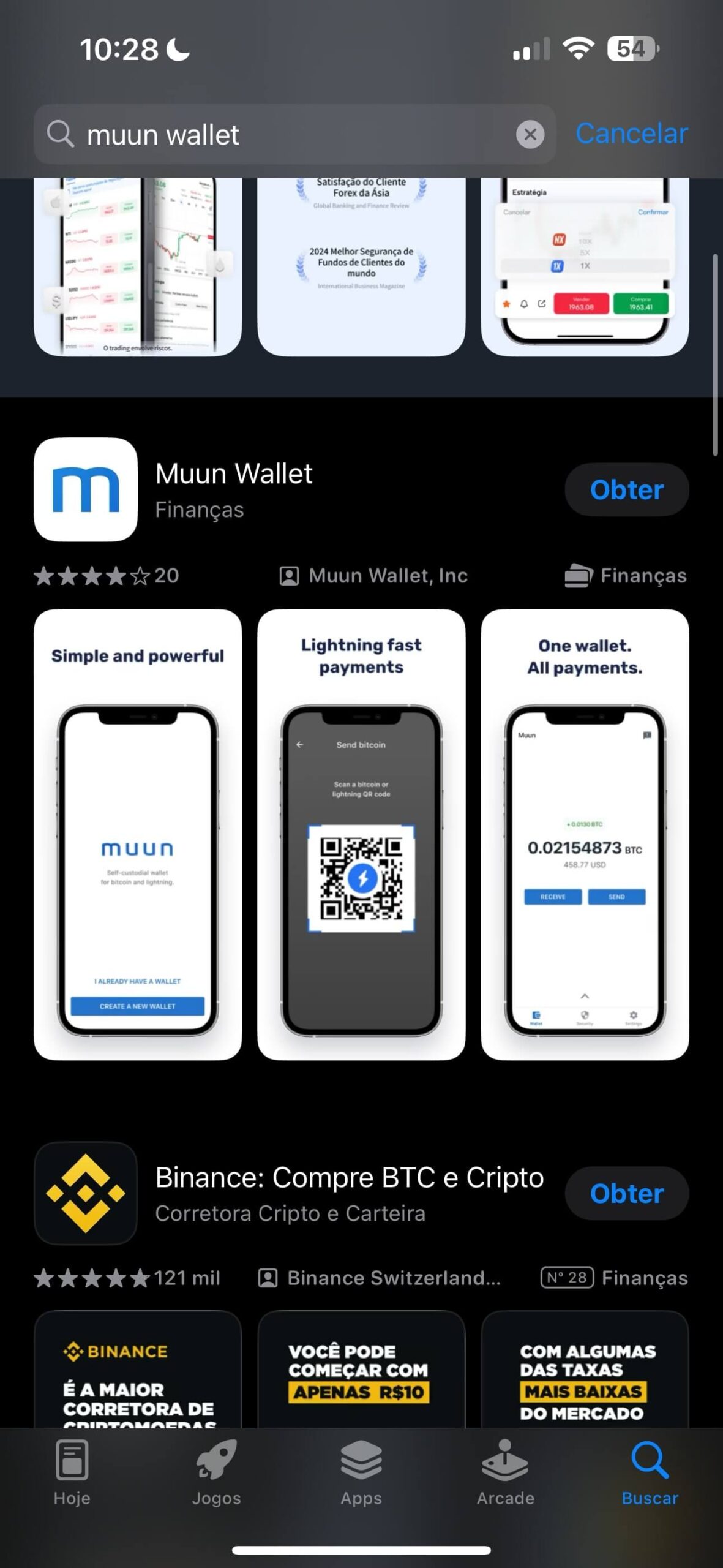 Aplicativo da Muun na app store