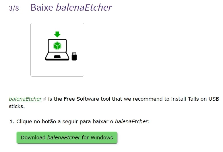Imagem demonstrativa de onde baixar o balenaEtcher