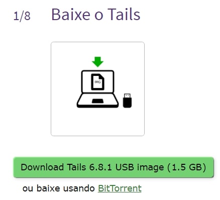 Imagem que mostra a secção para baixar o Tails