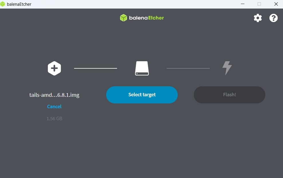 Clique em select target para selecionar seu pen drive