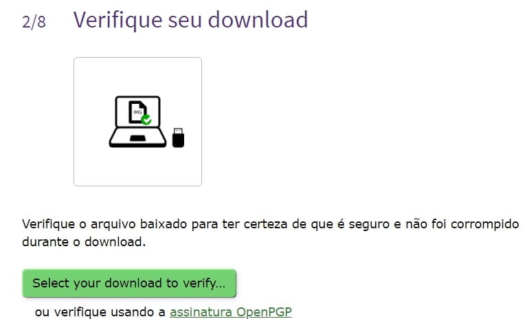 Imagem que mostra onde verificar seu download do Tails