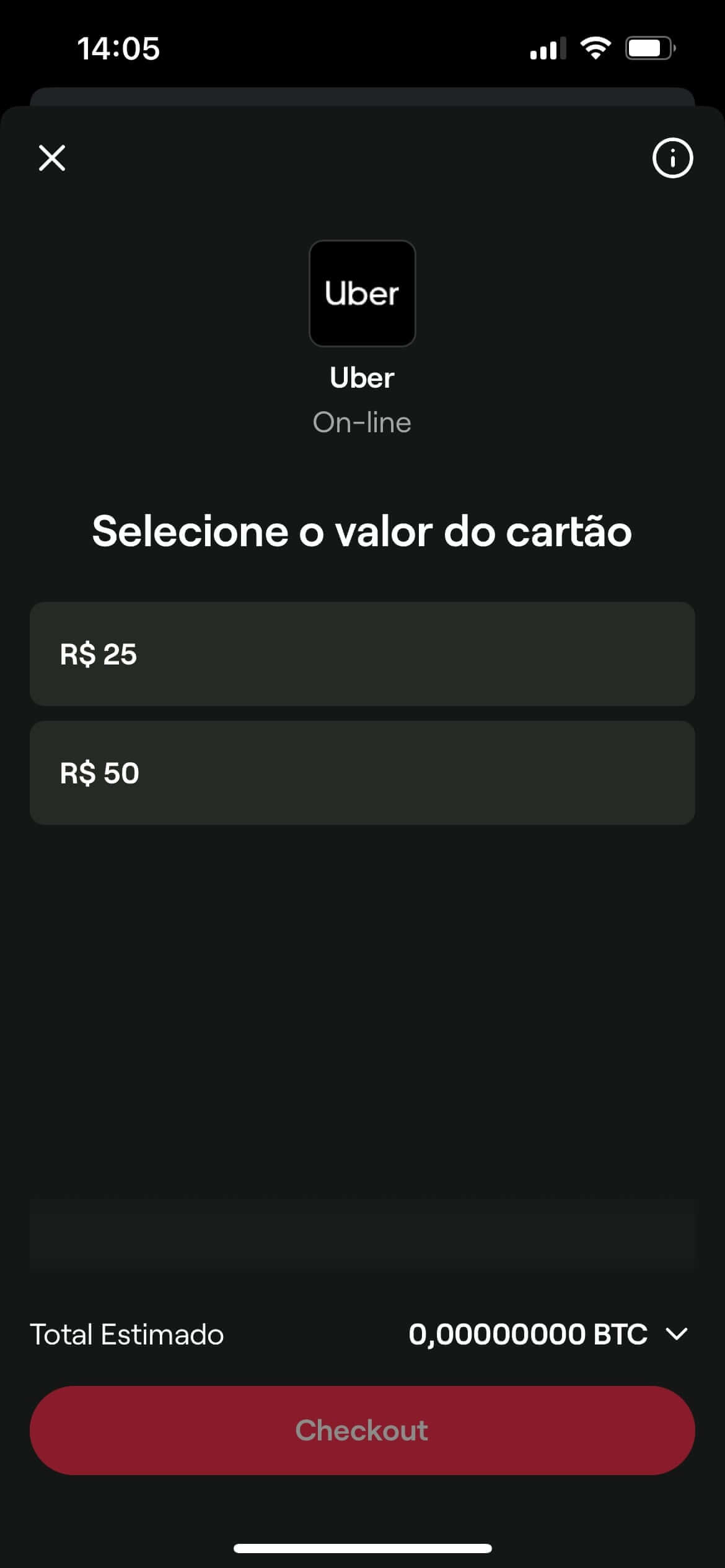 App do Uber na Bitrefill