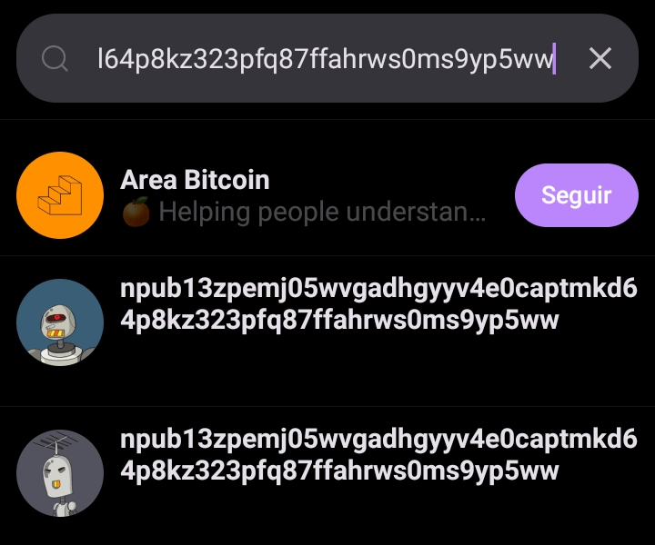 Chave pública da Area Bitcoin