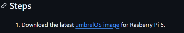 Download da última versão da imagem umbrelOS para Rasberry Pi 5