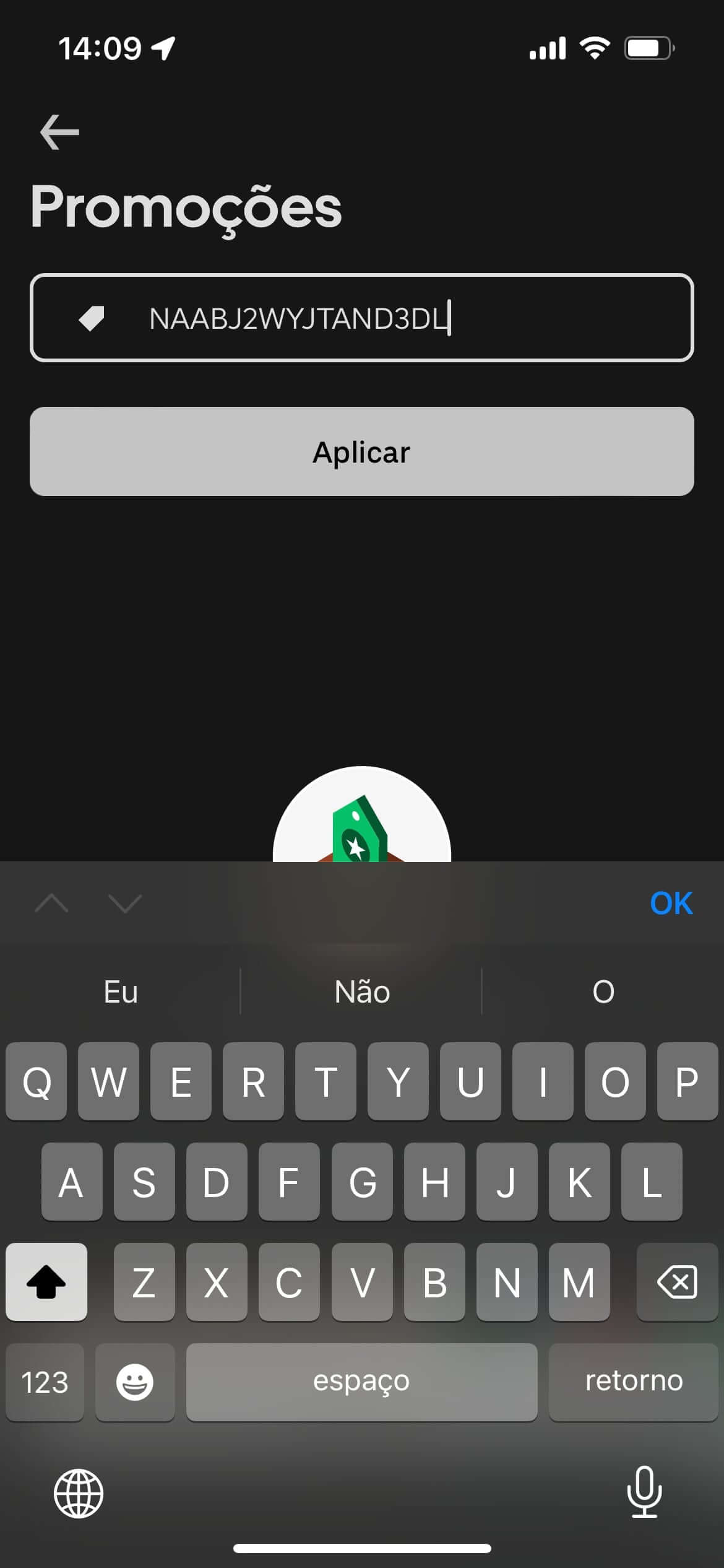 Inserindo o código da Bitrefill no app da Uber