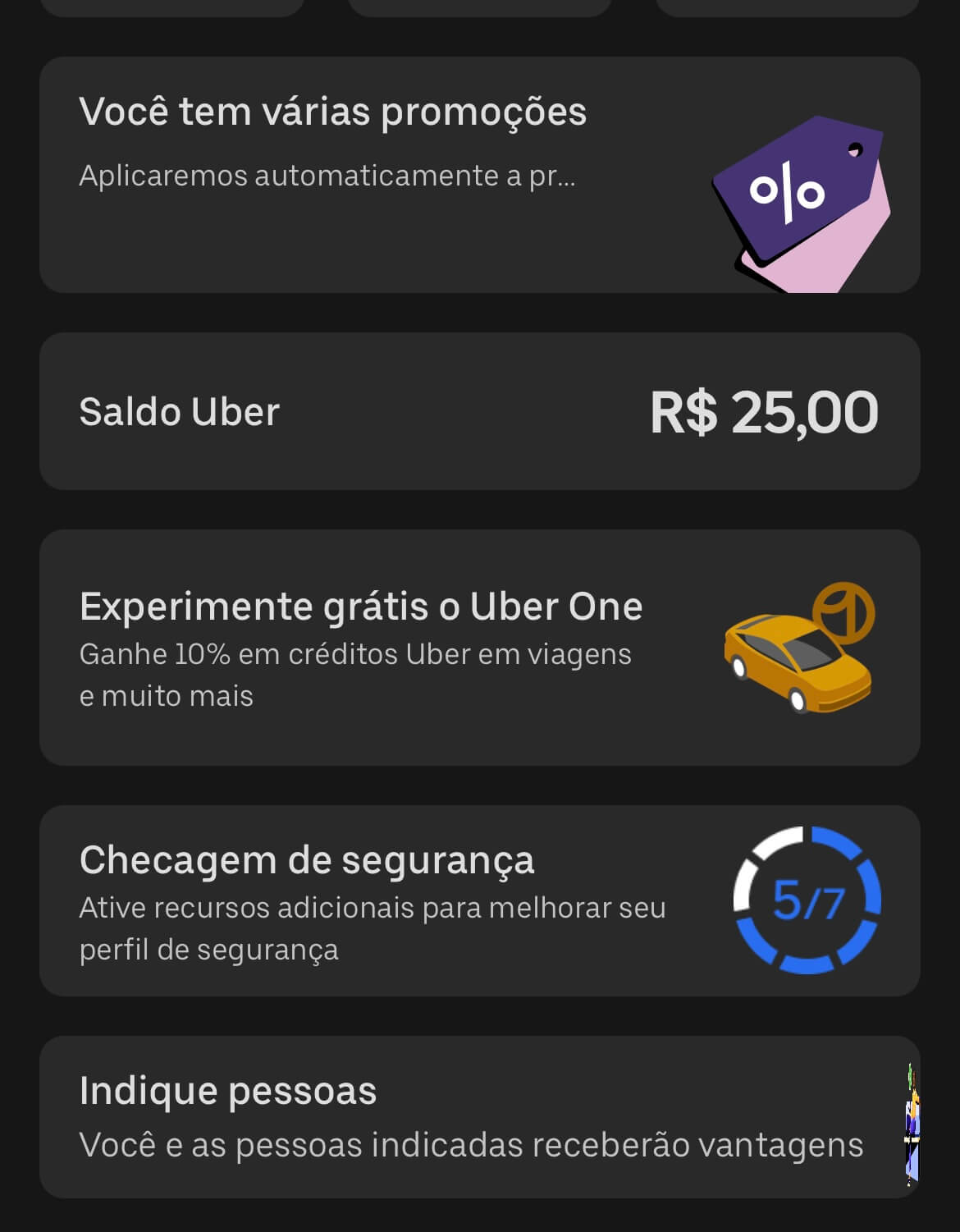 Saldo Uber após a compra na Bitrefill