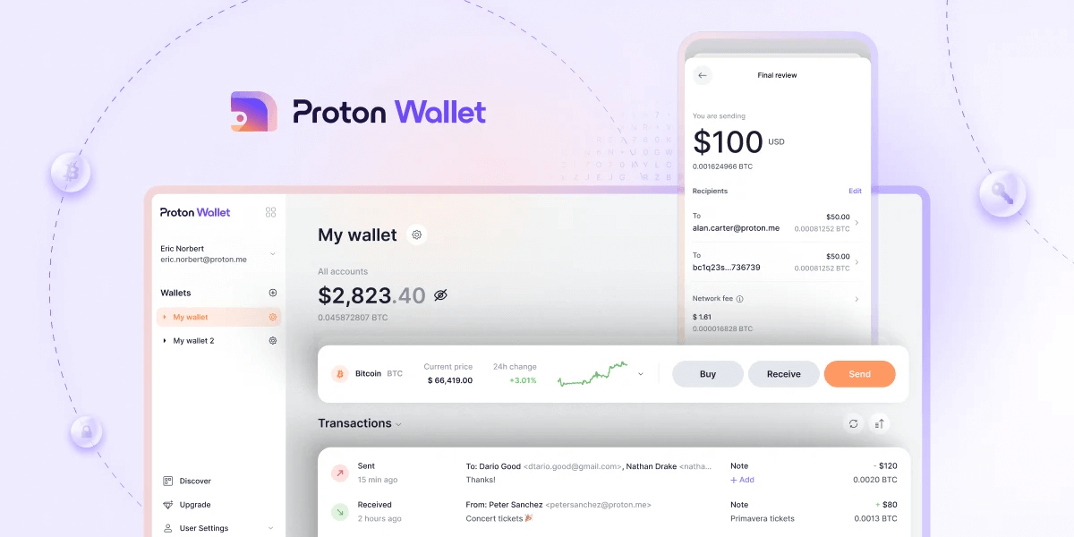 Interface da Proton Wallet