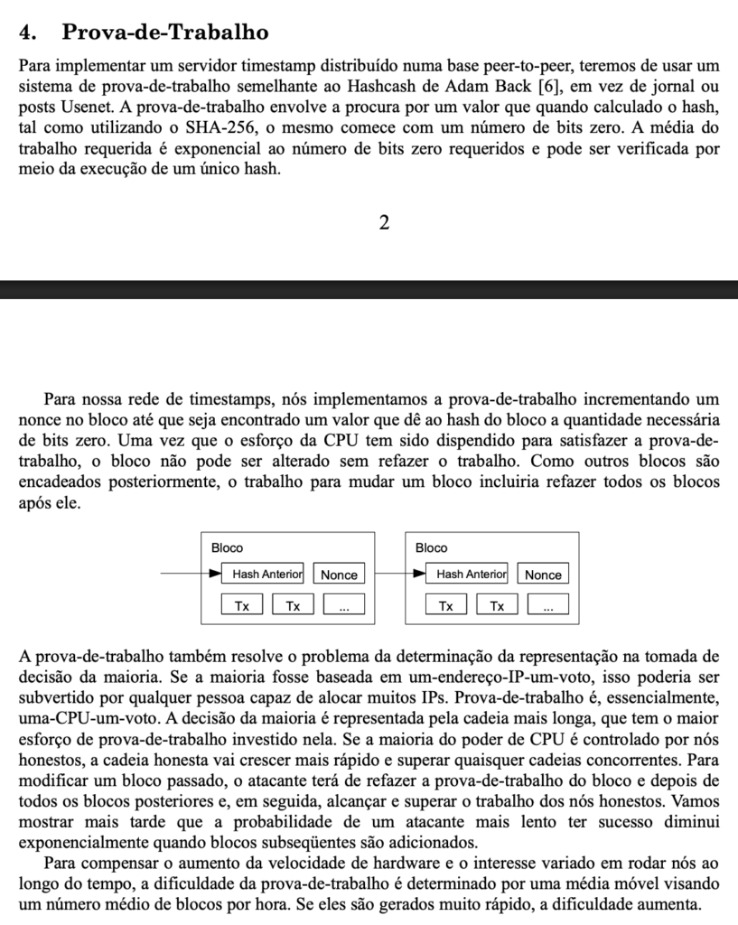 seção de prova de trabalho do whitepaper do Bitcoin