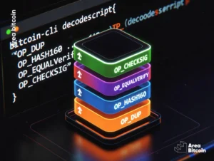 Bitcoin Script executando OP_DUP OP_HASH160 OP_EQUALVERIFY OP_CHECKSIG em uma transação P2PKH