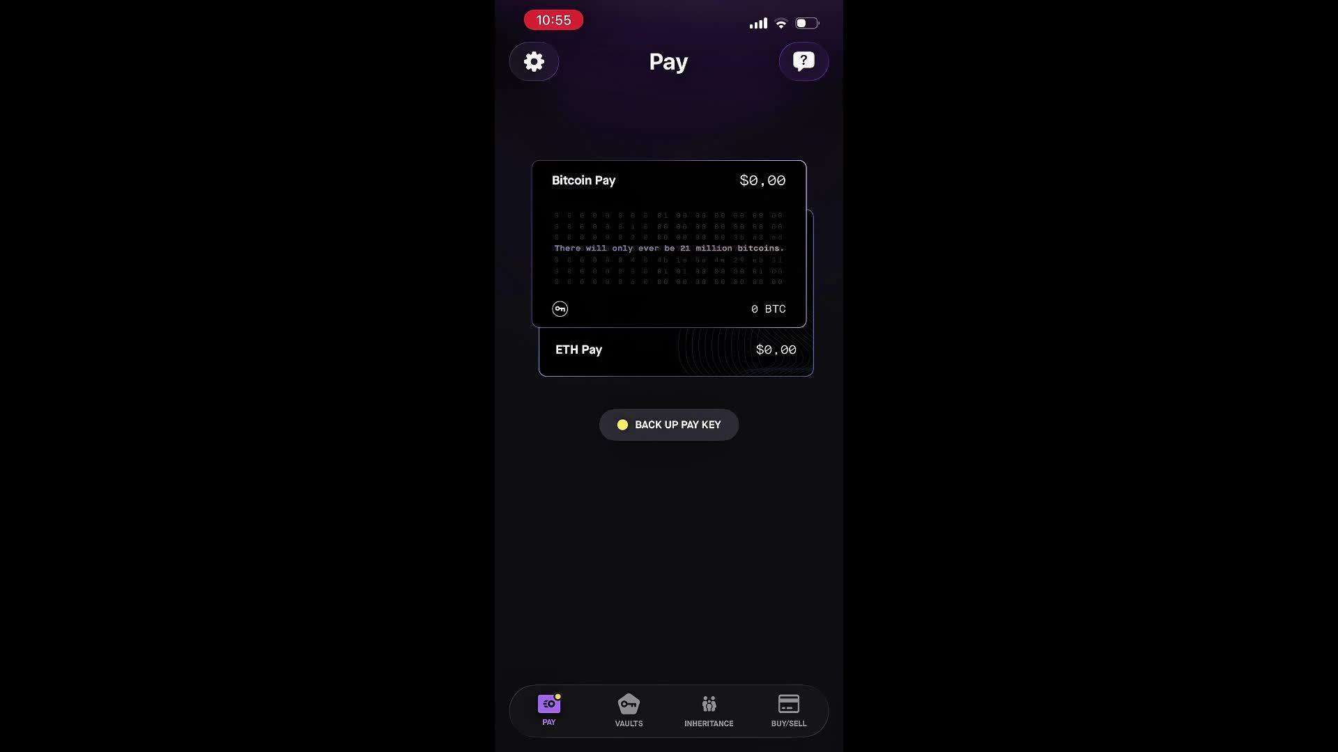 Tela do BTC Vault na Casa mostrando as três etapas de configuração: Connect Mobile Key, Connect Hardware Key e Recovery Key