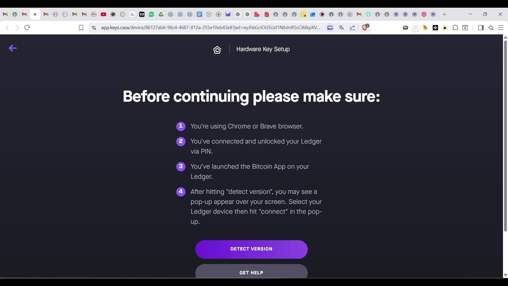 Pop-up do navegador solicitando permissão para conectar ao dispositivo HID Ledger Nano S Plus