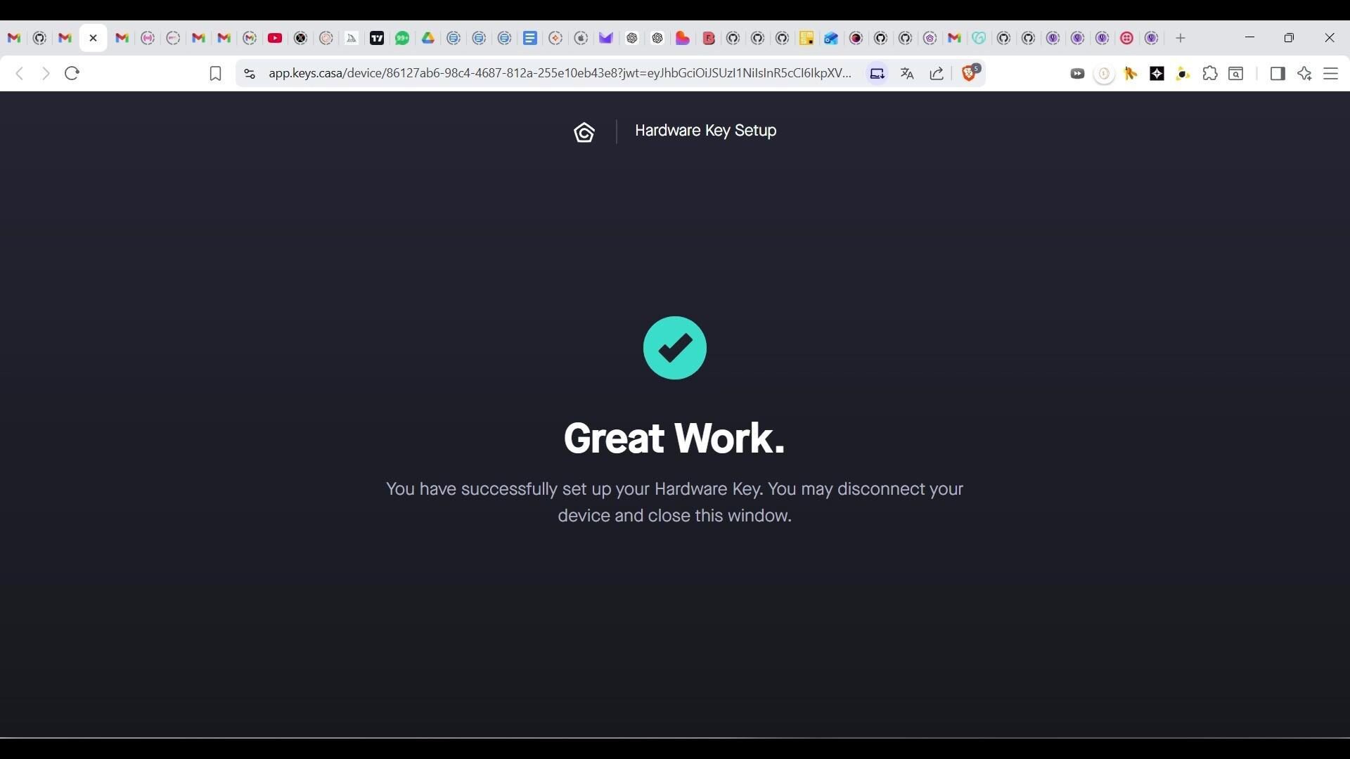 Tela da Casa confirmando que a autorização da PubKey multisig foi concluída na Ledger