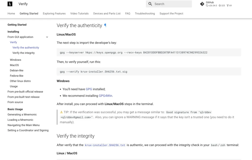verificando a autenticidade da carteira Krux